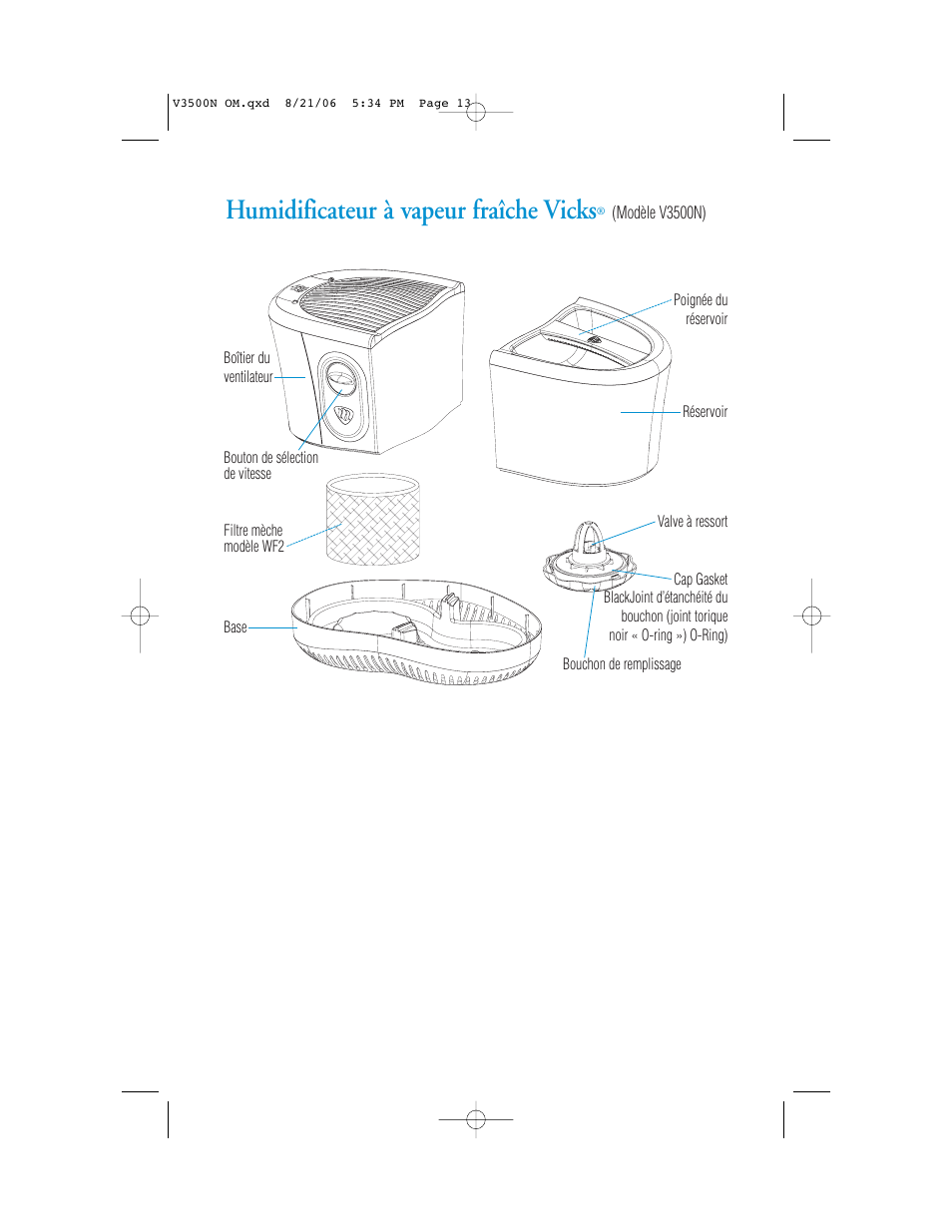 Humidificateur à vapeur fraîche vicks | Vicks V3500N User Manual | Page 13 / 30