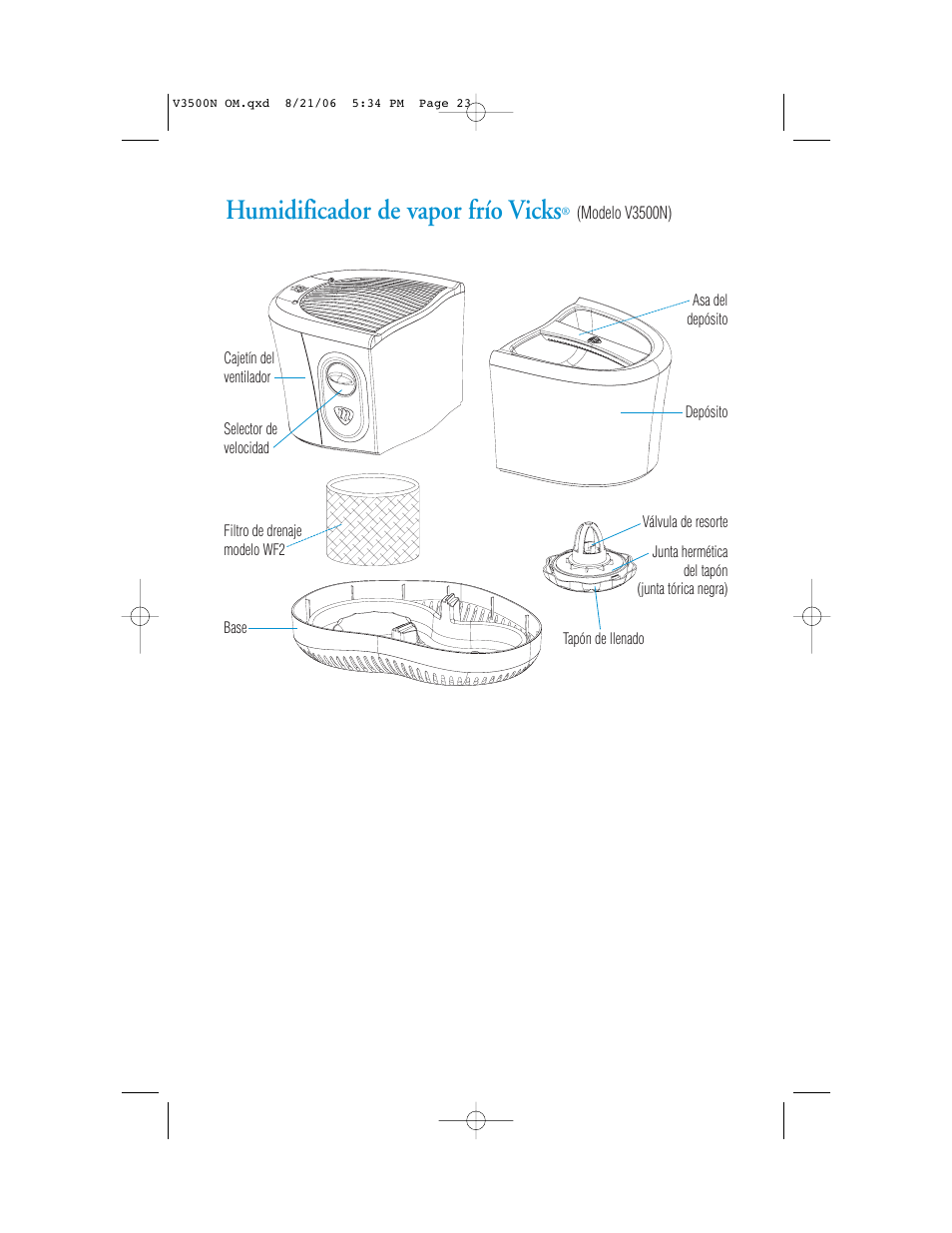 Humidificador de vapor frío vicks | Vicks V3500N User Manual | Page 23 / 30