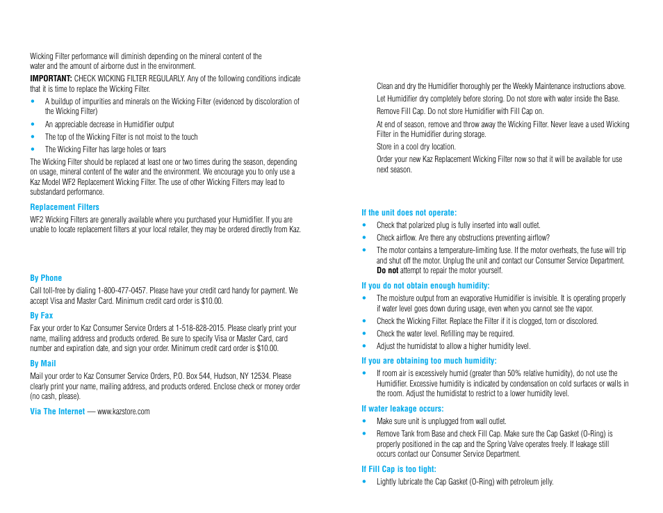 Wicking filter maintenance, Troubleshooting | Vicks V3600 User Manual | Page 4 / 5