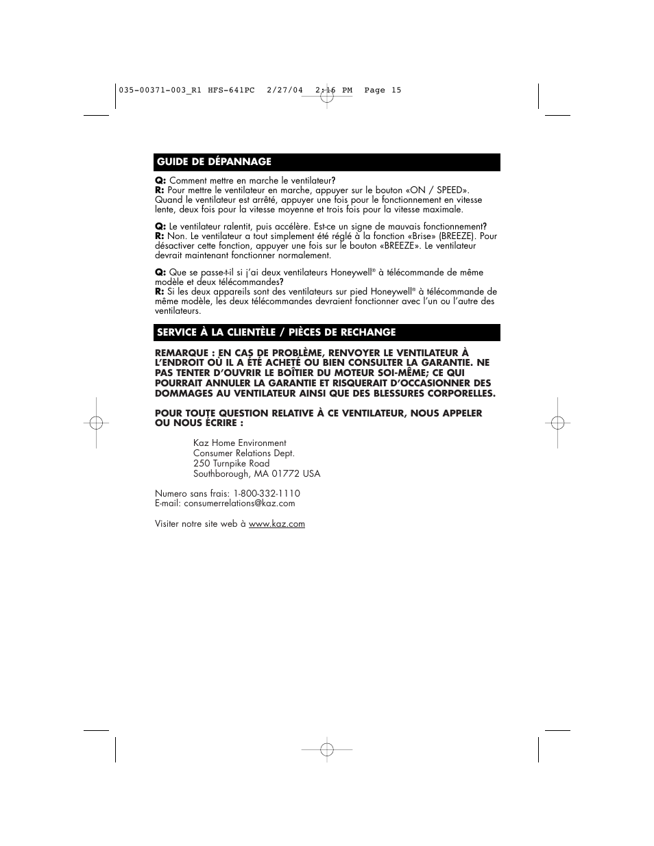 Vicks HFS-641PC User Manual | Page 15 / 24