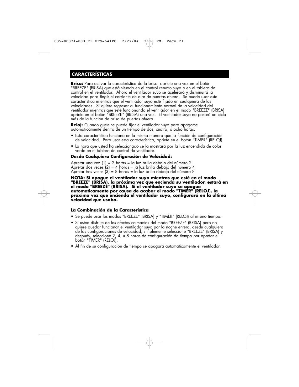 Vicks HFS-641PC User Manual | Page 21 / 24