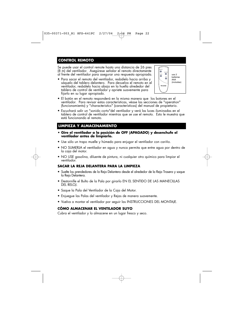 Vicks HFS-641PC User Manual | Page 22 / 24