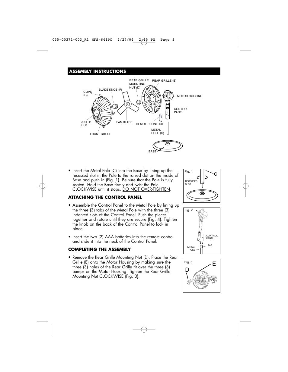 Vicks HFS-641PC User Manual | Page 3 / 24