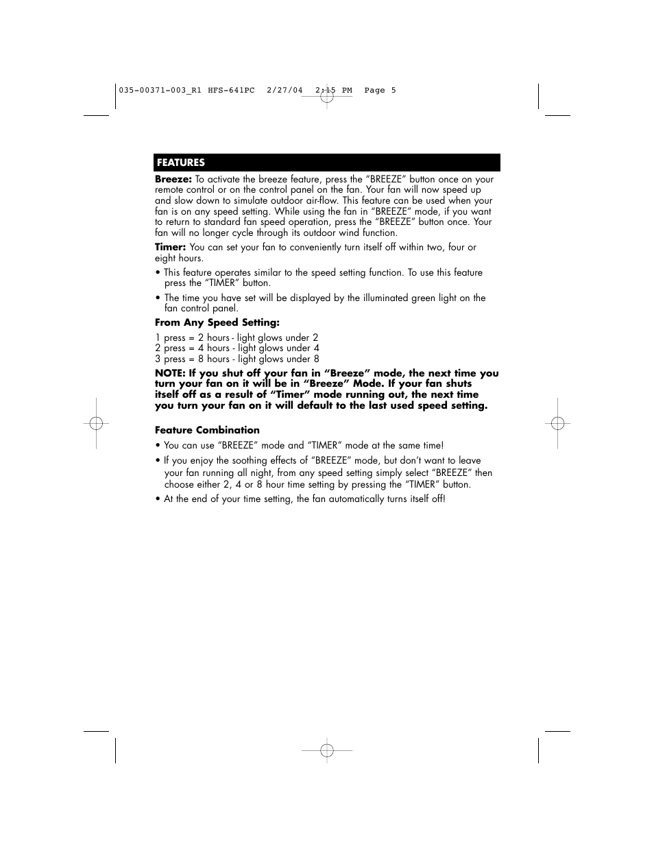 Vicks HFS-641PC User Manual | Page 5 / 24