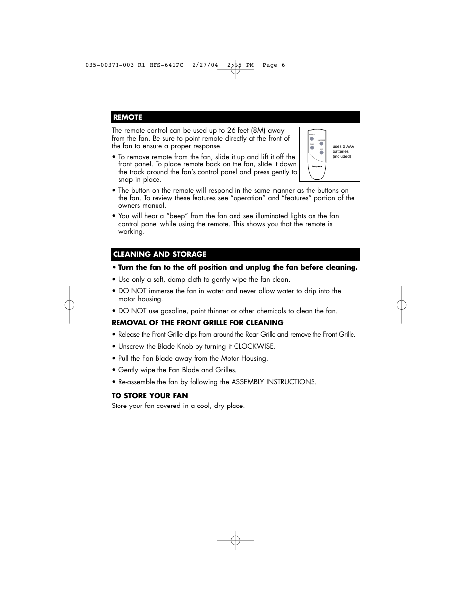 Vicks HFS-641PC User Manual | Page 6 / 24
