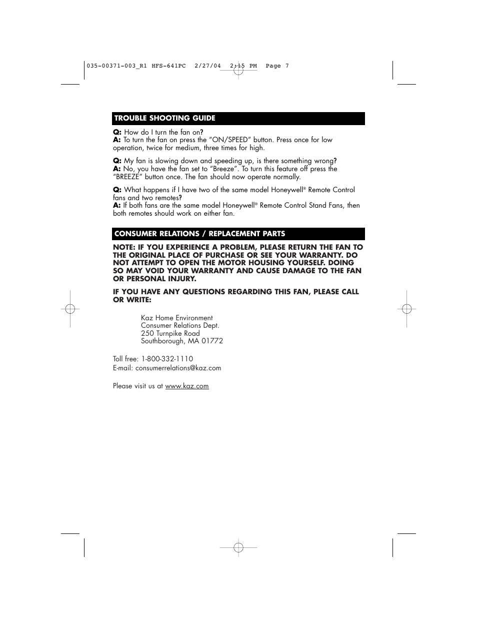 Vicks HFS-641PC User Manual | Page 7 / 24