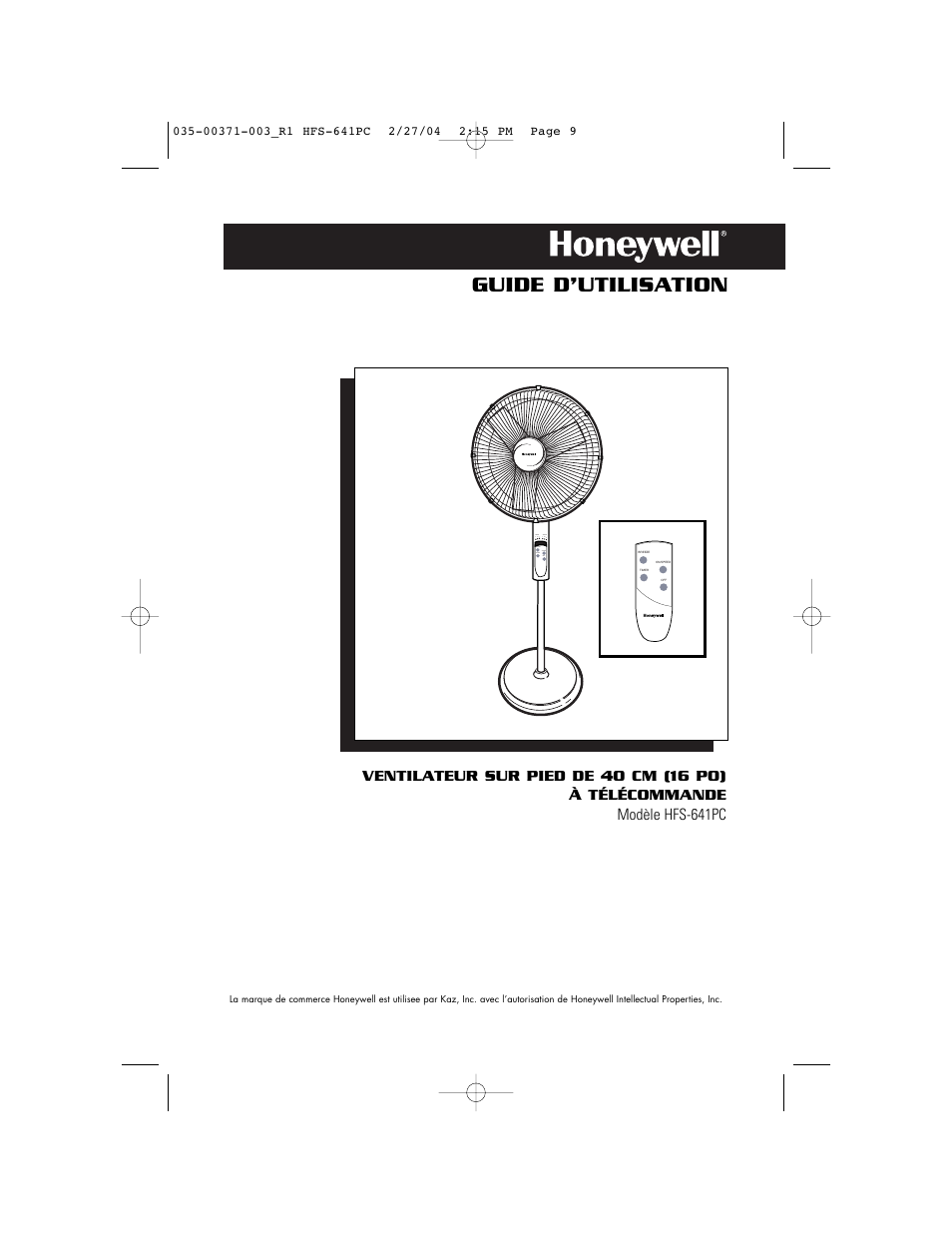 Guide d’utilisation | Vicks HFS-641PC User Manual | Page 9 / 24