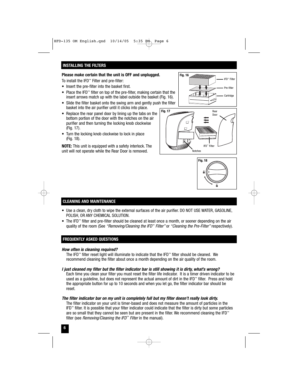 Vicks High Performance Air Purifier HFD-135 User Manual | Page 6 / 8