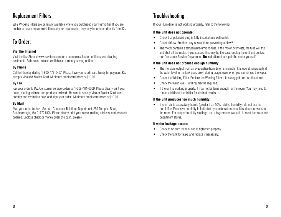 Troubleshooting, Replacement filters | Vicks V3100 User Manual | Page 5 / 11