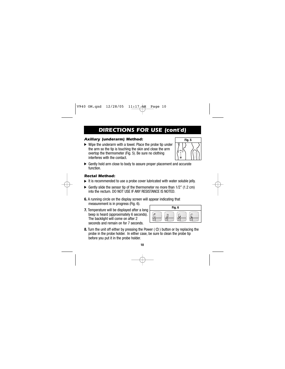 Directions for use (cont’d) | Vicks V940 User Manual | Page 10 / 16