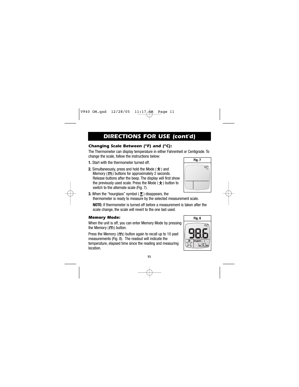 Directions for use (cont’d) | Vicks V940 User Manual | Page 11 / 16