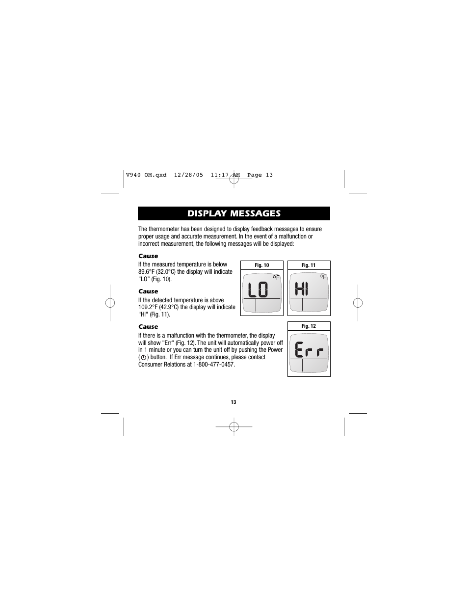 Display messages | Vicks V940 User Manual | Page 13 / 16