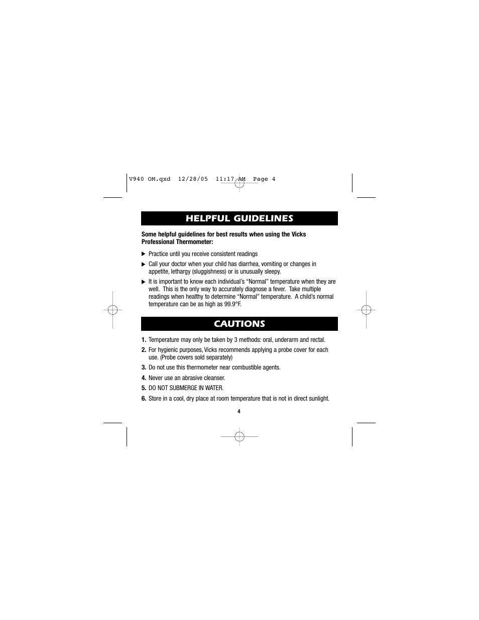 Cautions, Helpful guidelines | Vicks V940 User Manual | Page 4 / 16