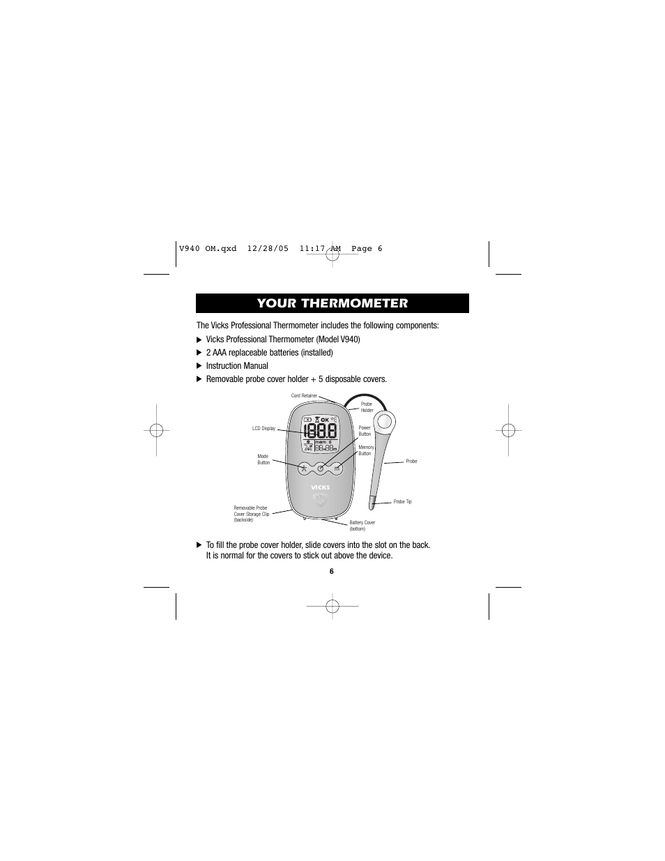 Your thermometer | Vicks V940 User Manual | Page 6 / 16