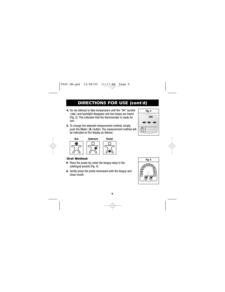 Directions for use (cont’d) | Vicks V940 User Manual | Page 9 / 16
