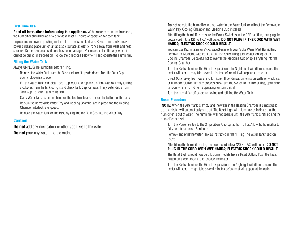 Operating instructions, Using your vicks warm mist humidifier | Vicks V745A User Manual | Page 3 / 5
