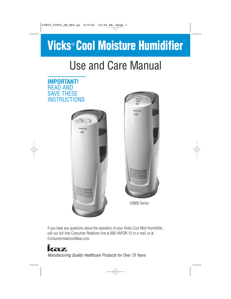 Vicks V3800 Series User Manual | 32 pages