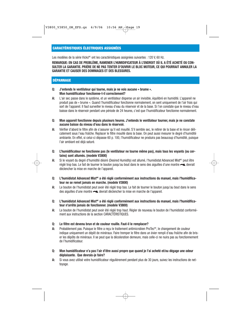Vicks V3800 Series User Manual | Page 19 / 32
