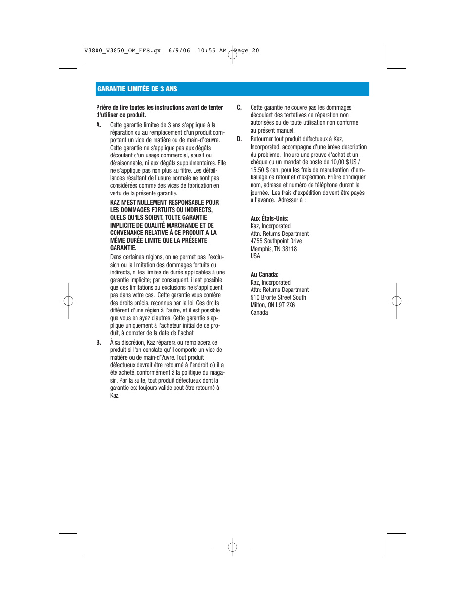 Vicks V3800 Series User Manual | Page 20 / 32
