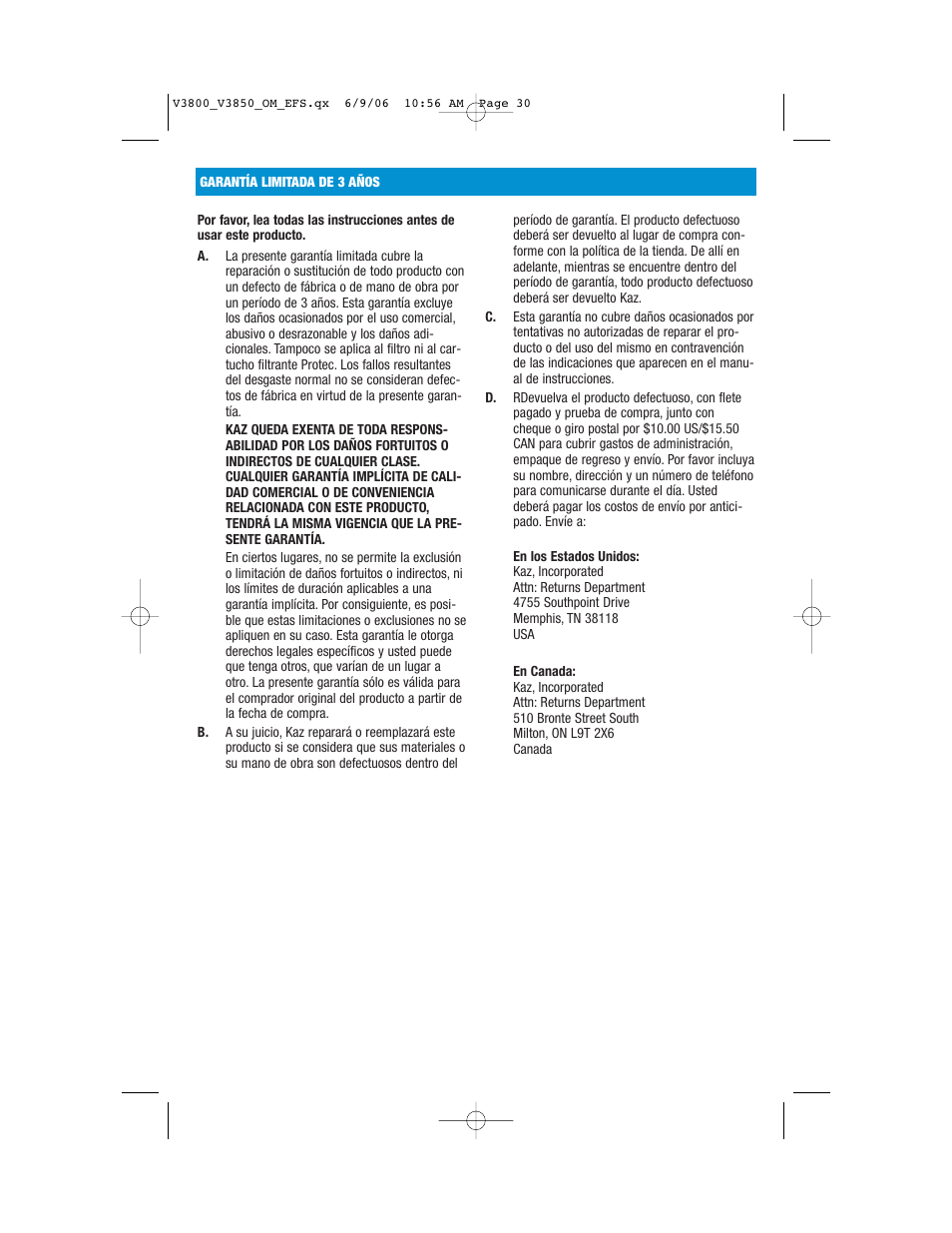 Vicks V3800 Series User Manual | Page 30 / 32