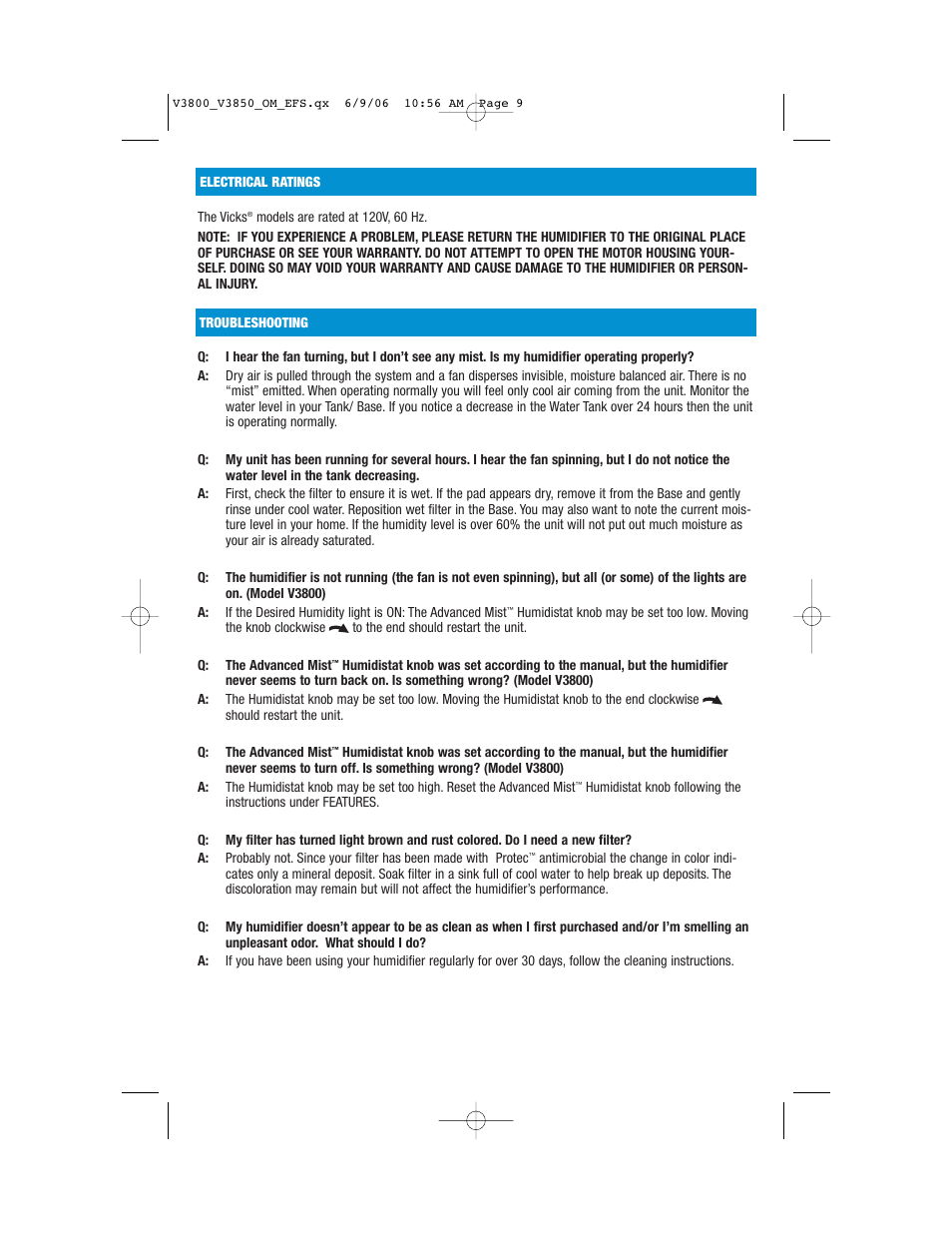 Vicks V3800 Series User Manual | Page 9 / 32