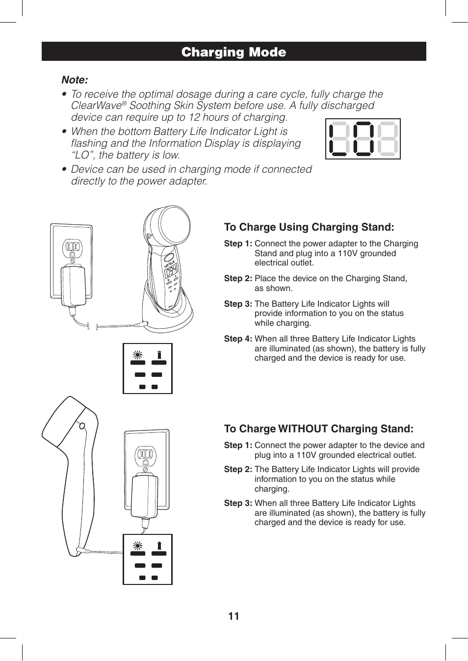 Charging mode | Verilux ClearWave CWST2RB User Manual | Page 11 / 16