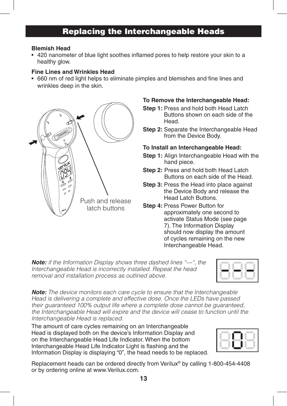 Replacing the interchangeable heads | Verilux ClearWave CWST2RB User Manual | Page 13 / 16