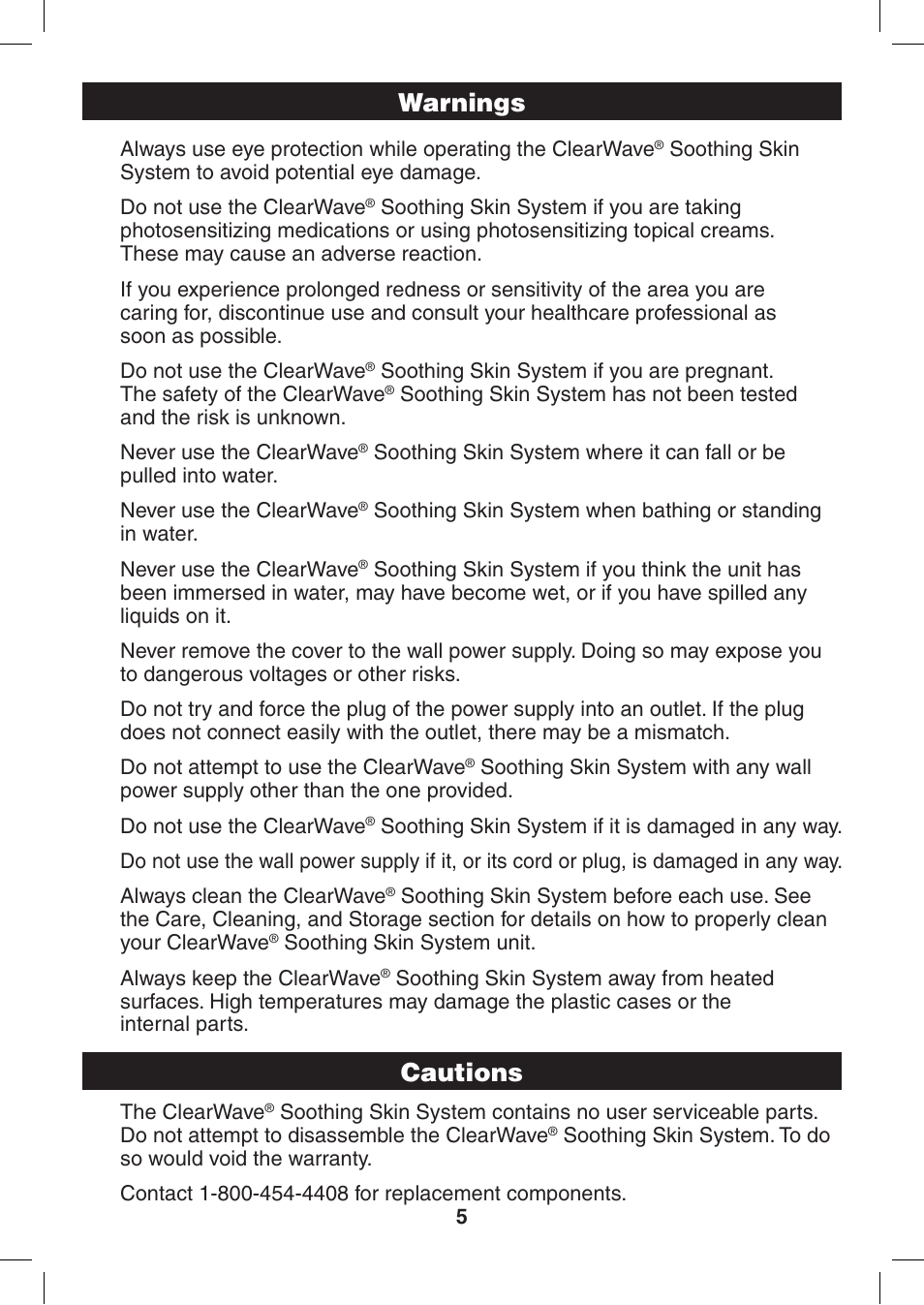 Cautions warnings | Verilux ClearWave CWST2RB User Manual | Page 5 / 16