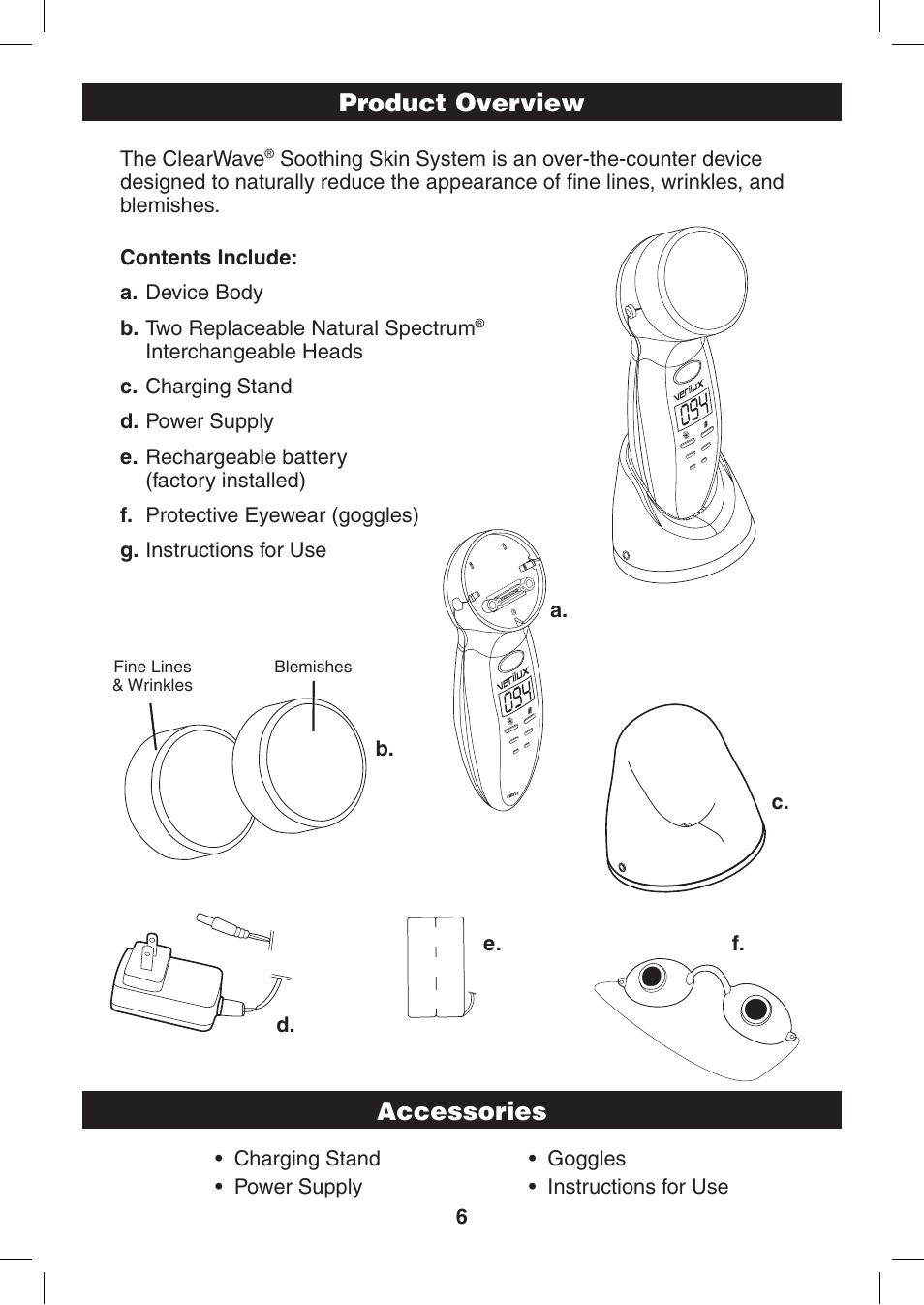 Product overview, Accessories | Verilux ClearWave CWST2RB User Manual | Page 6 / 16