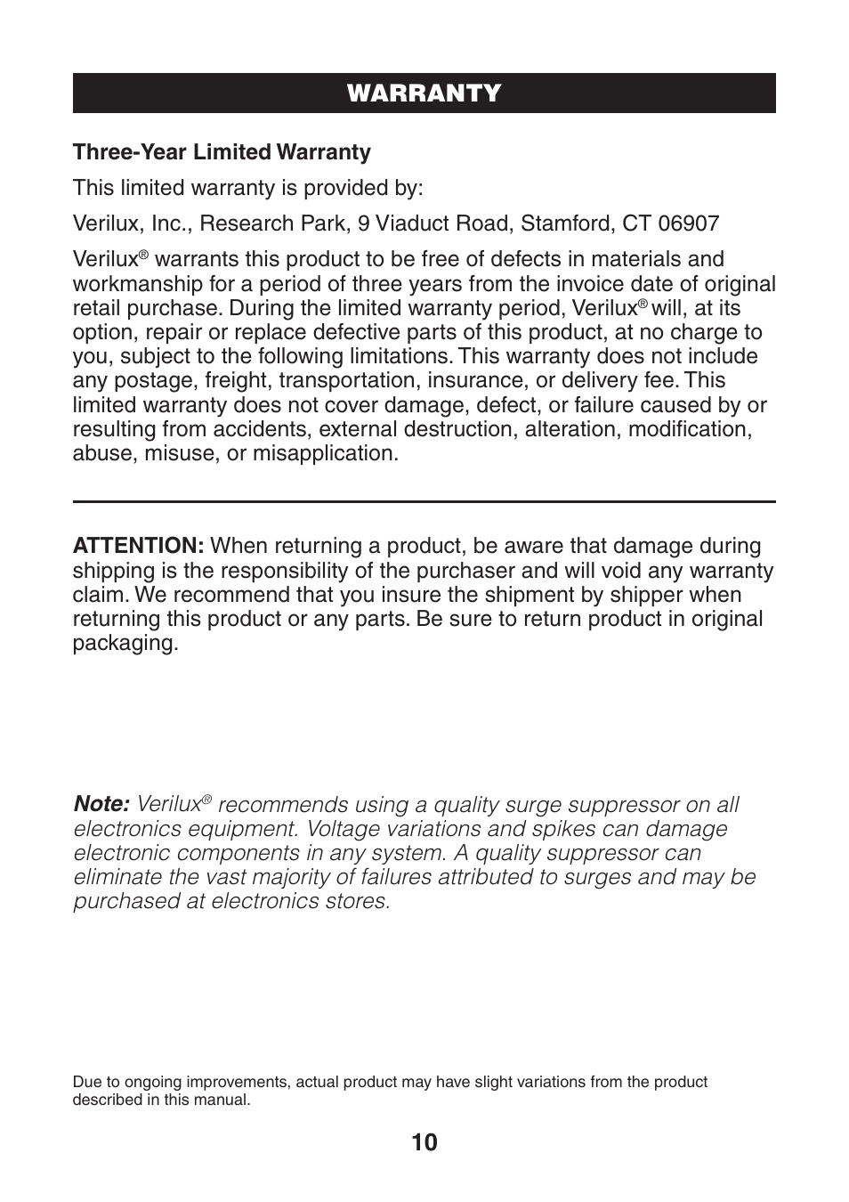 Warranty | Verilux VP02 User Manual | Page 11 / 12