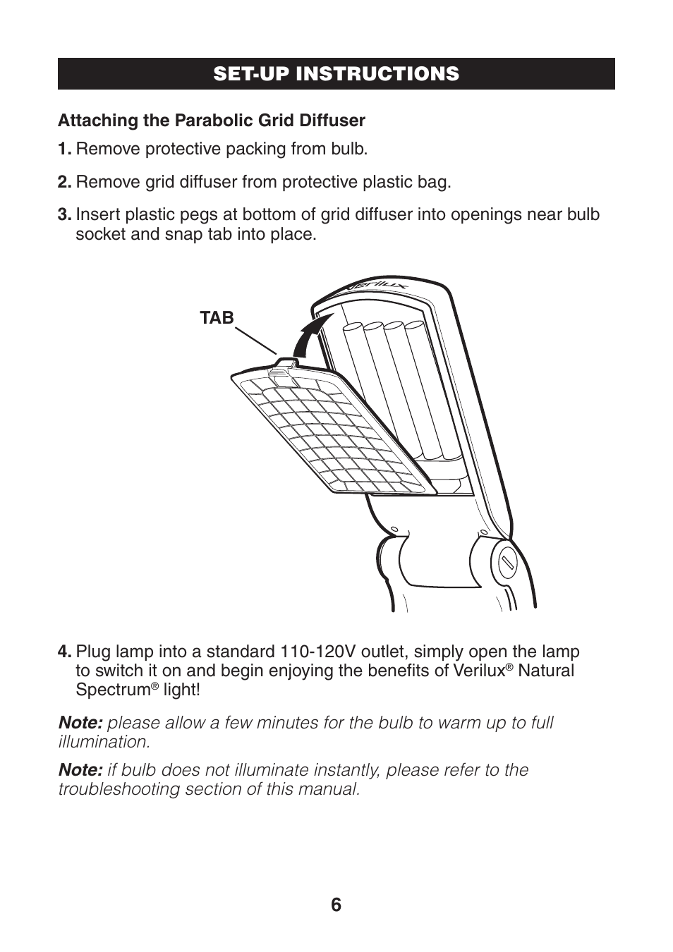 6set-up instructions | Verilux VP02 User Manual | Page 7 / 12