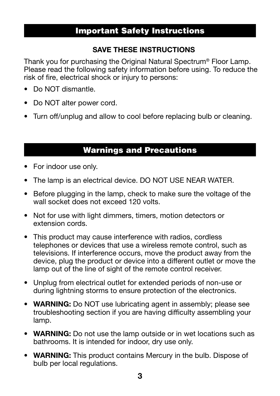 Verilux NATURAL SPECTRUM VF02 User Manual | Page 3 / 16