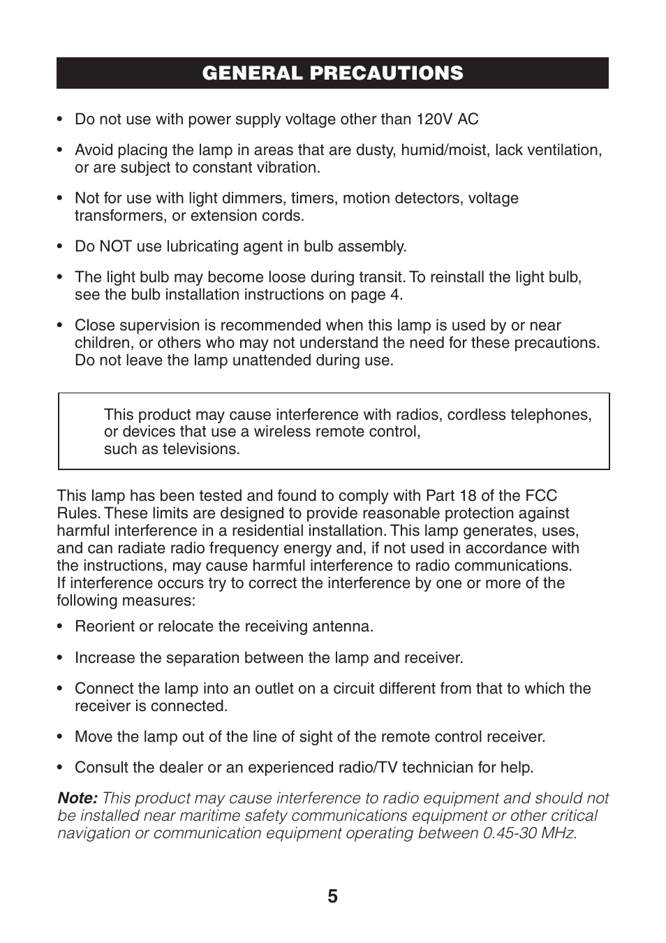 5general precautions | Verilux VC01 User Manual | Page 6 / 8