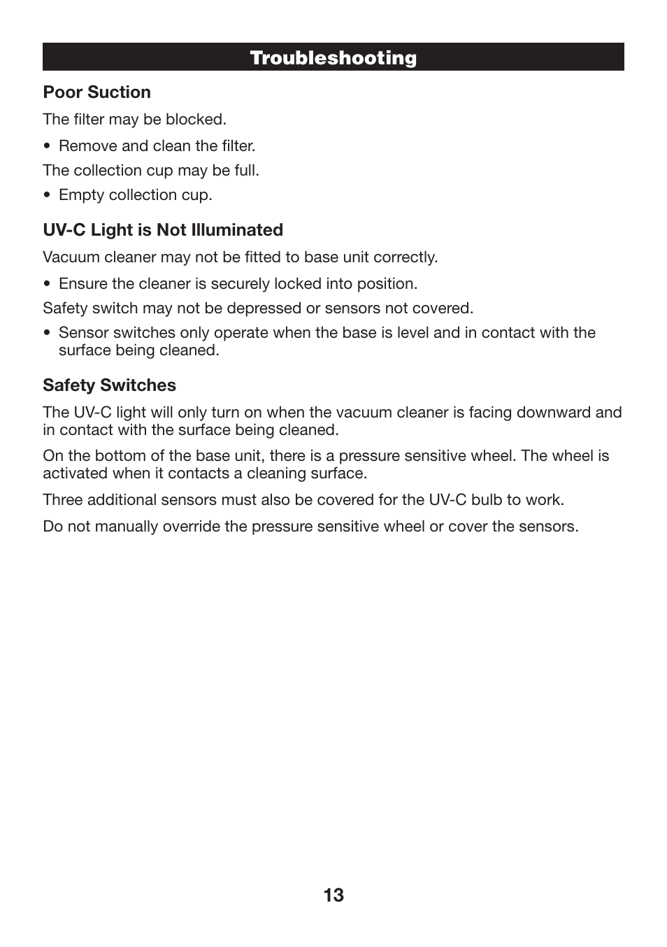 13 troubleshooting | Verilux VH07 User Manual | Page 13 / 16
