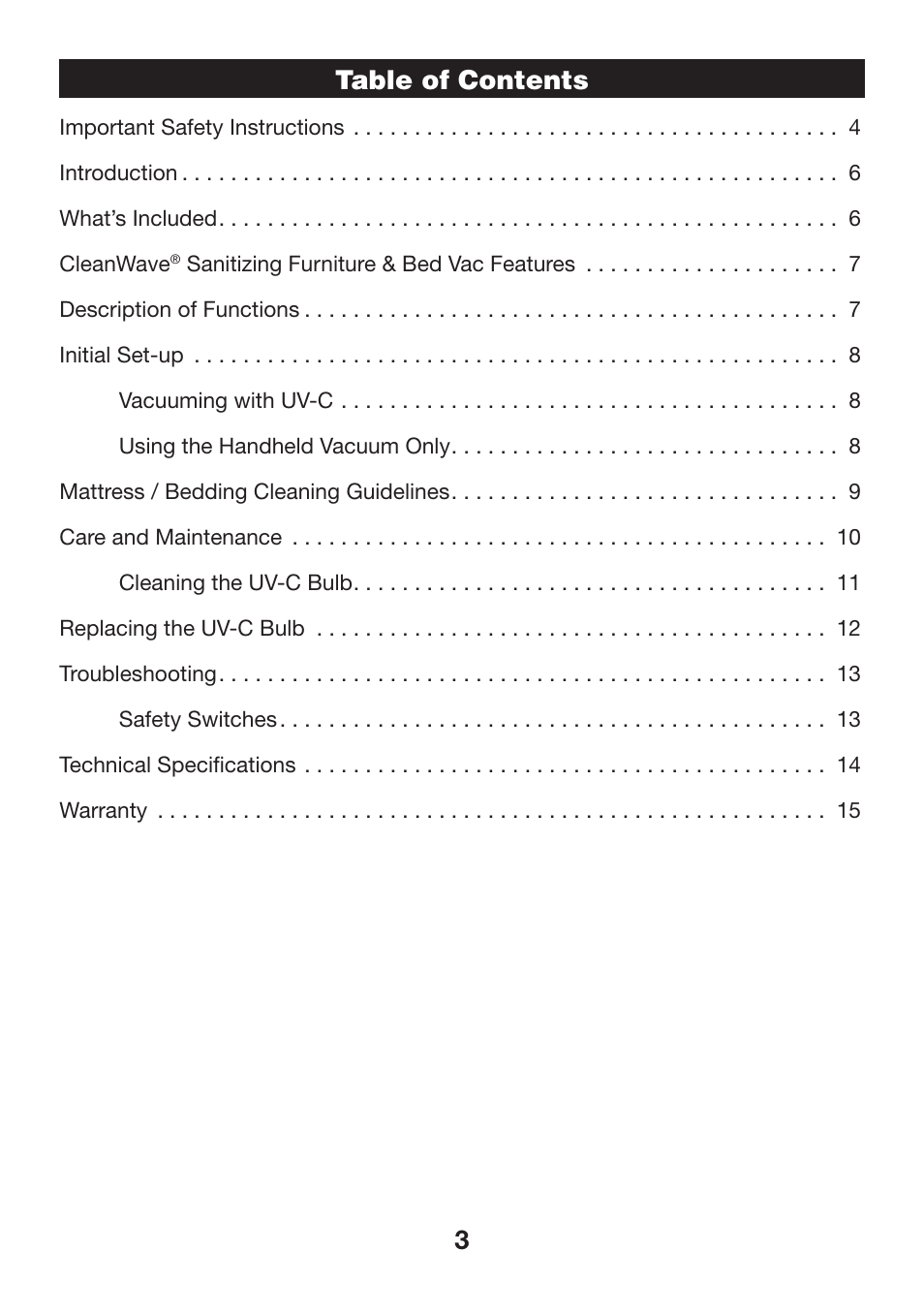3table of contents | Verilux VH07 User Manual | Page 3 / 16