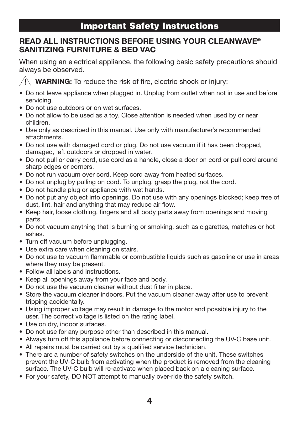 4important safety instructions | Verilux VH07 User Manual | Page 4 / 16