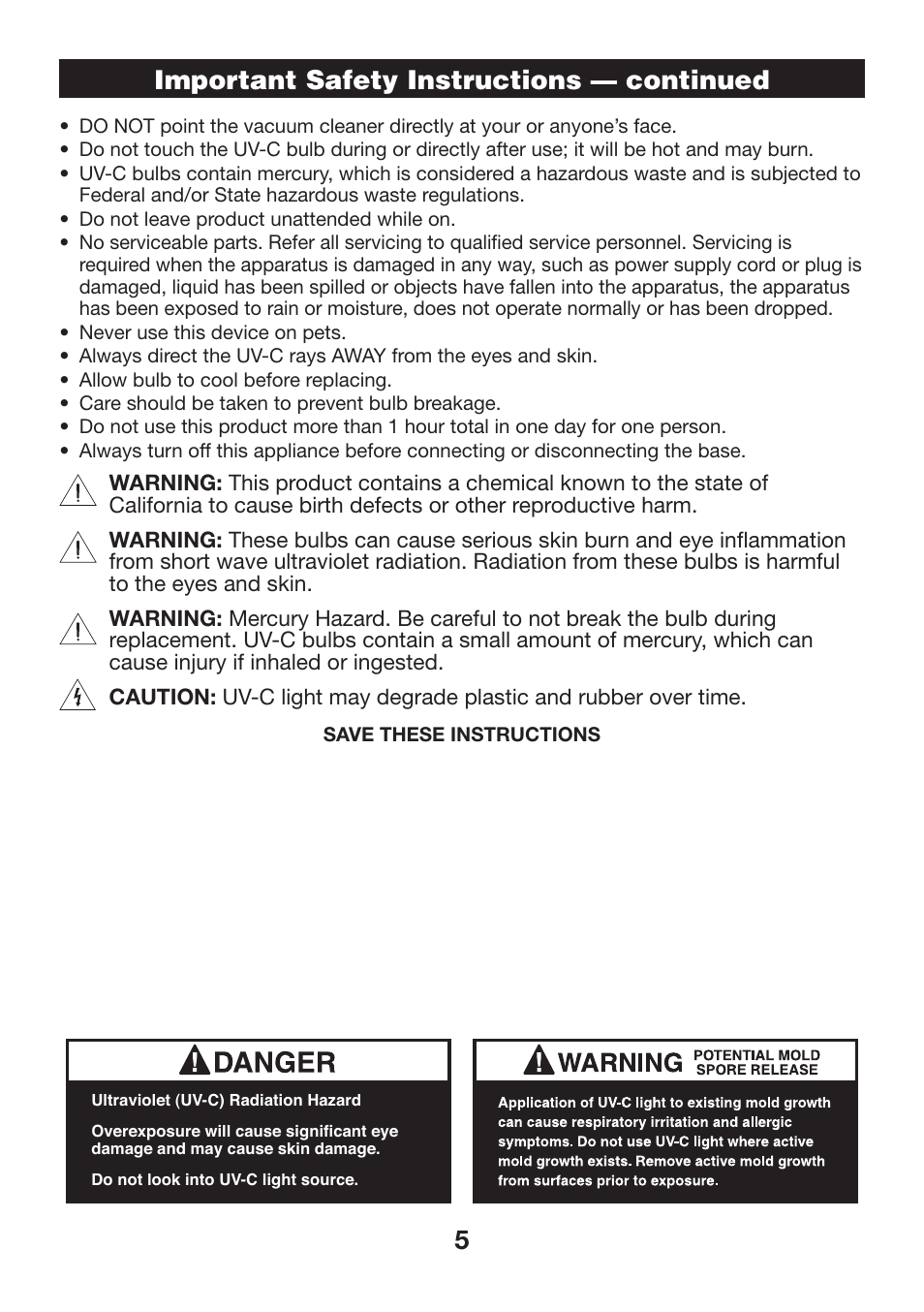 5important safety instructions — continued | Verilux VH07 User Manual | Page 5 / 16