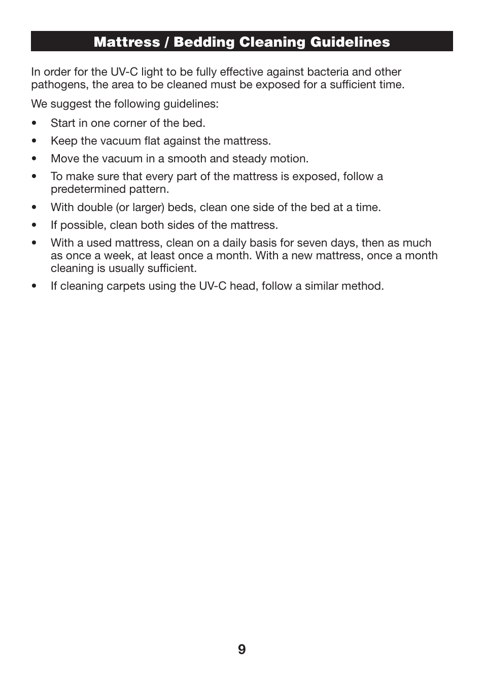 9mattress / bedding cleaning guidelines | Verilux VH07 User Manual | Page 9 / 16