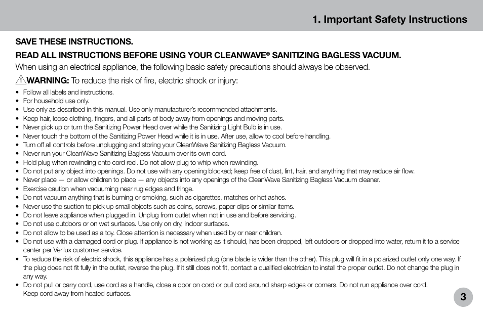 Important safety instructions | Verilux VH04WW1 User Manual | Page 3 / 32