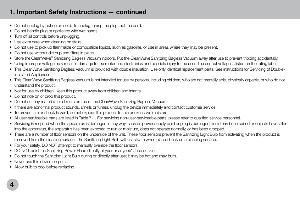Important safety instructions — continued | Verilux VH04WW1 User Manual | Page 4 / 32