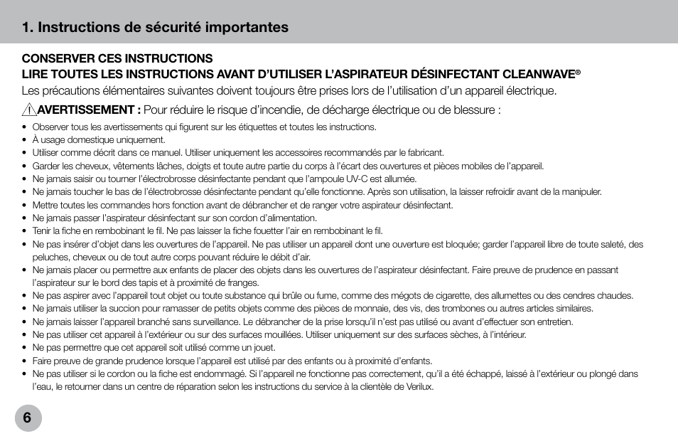Instructions de sécurité importantes | Verilux VH04WW1 User Manual | Page 6 / 32
