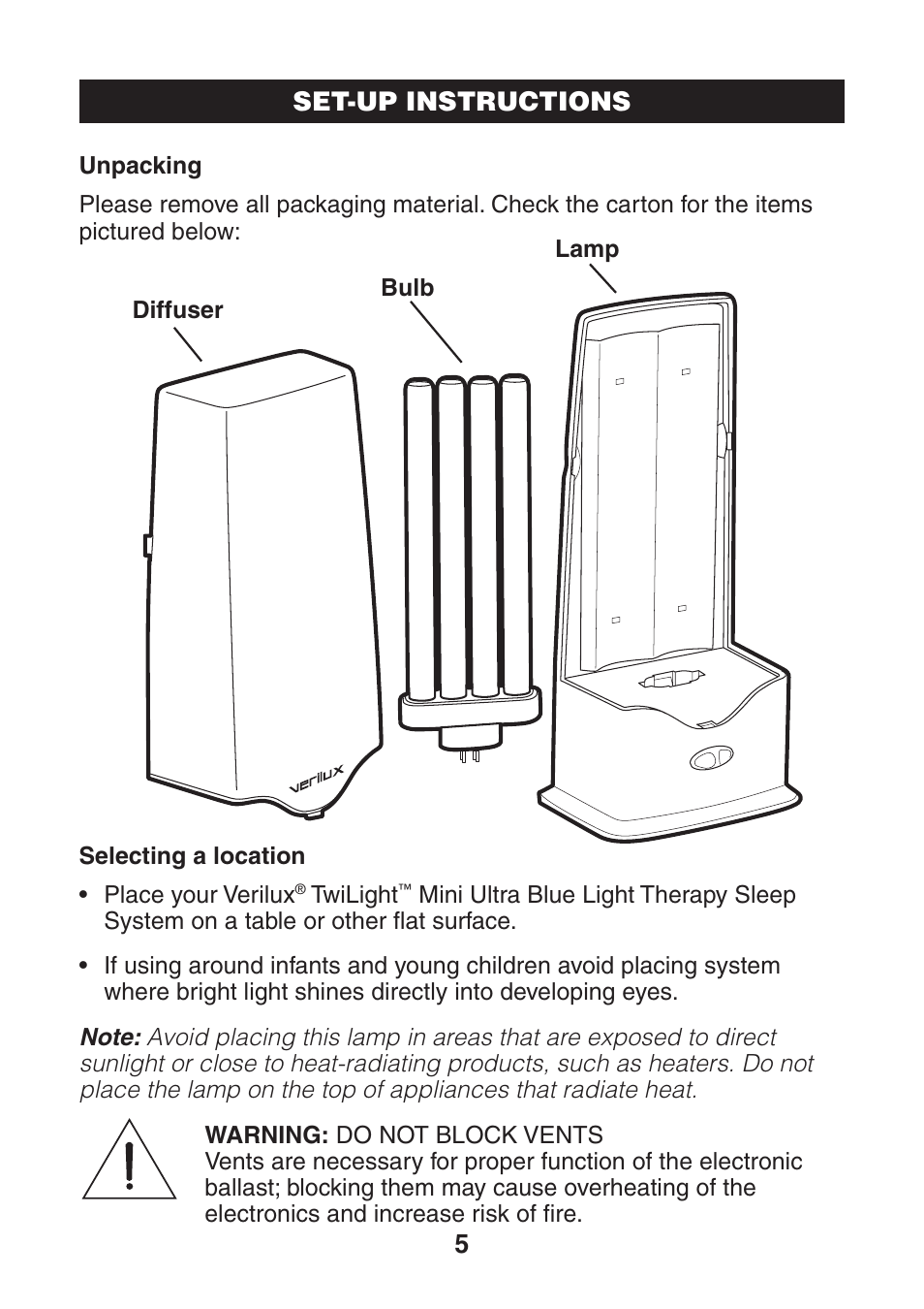 5set-up instructions | Verilux VT04 User Manual | Page 6 / 12