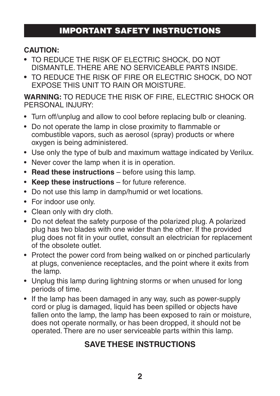 Verilux LEGACY DELUXE NATURAL SPECTRUM VF04 User Manual | Page 3 / 8