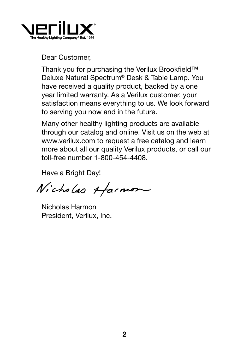 Verilux DELUXE NATURAL SPECTRUM VF08 User Manual | Page 2 / 8