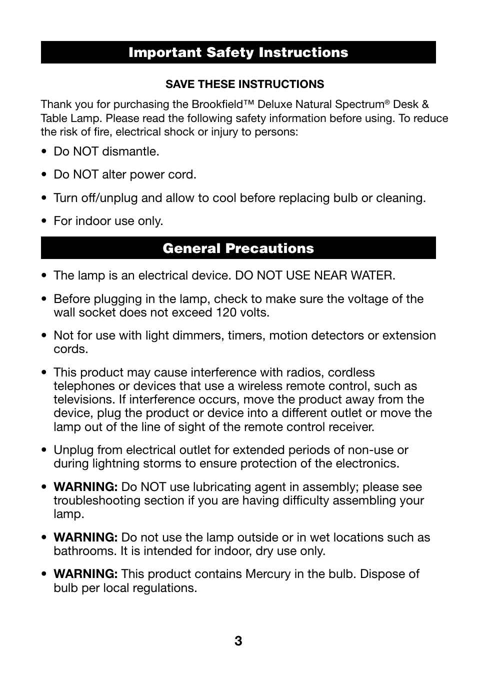 Verilux DELUXE NATURAL SPECTRUM VF08 User Manual | Page 3 / 8