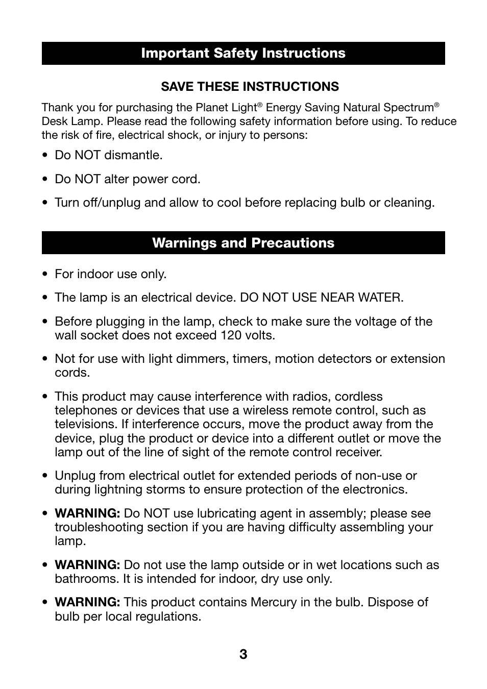 3header | Verilux PLANETLIGHT PL03 User Manual | Page 3 / 11