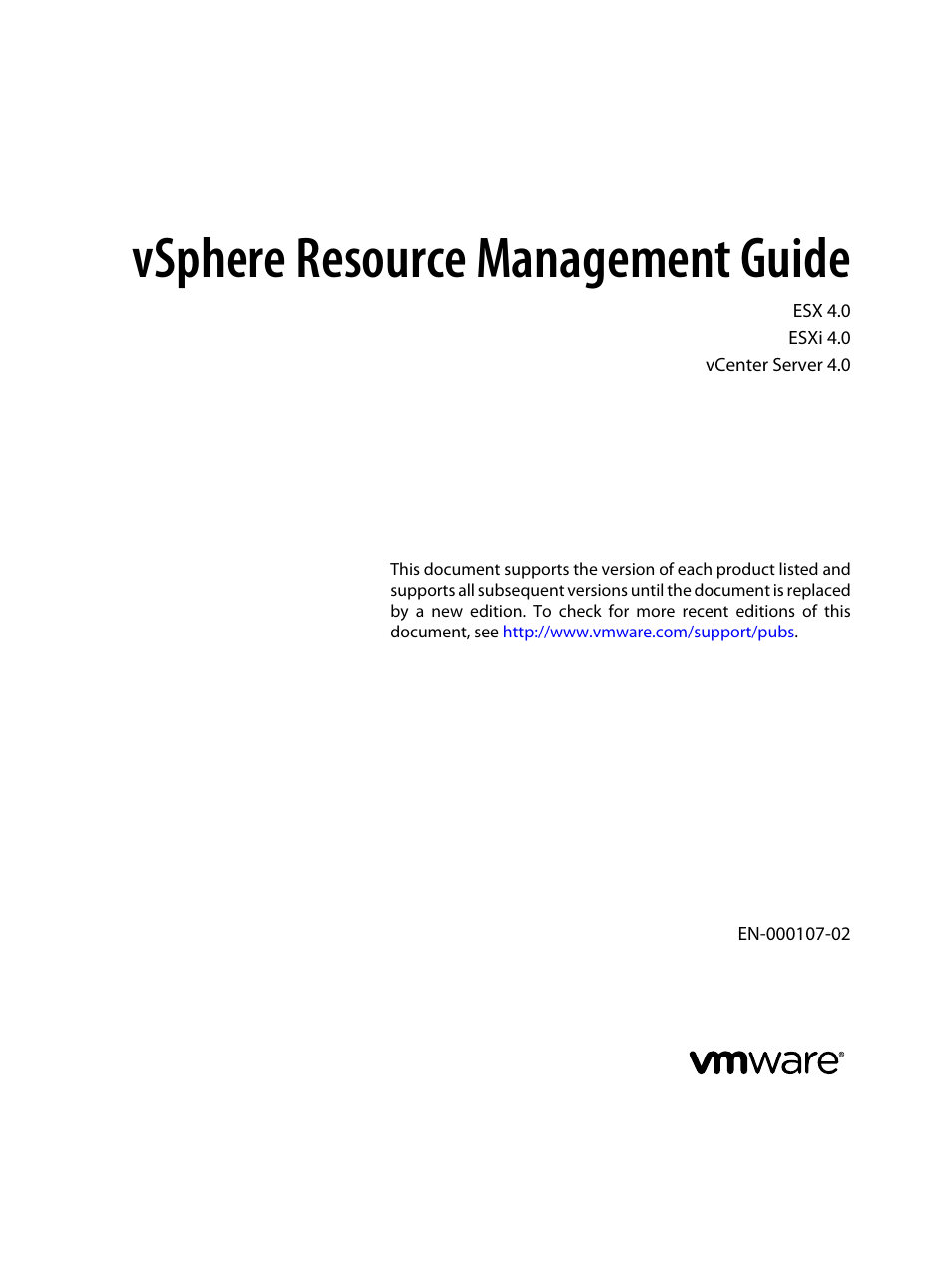 VMware vSphere vCenter Server 4.0 User Manual | 106 pages