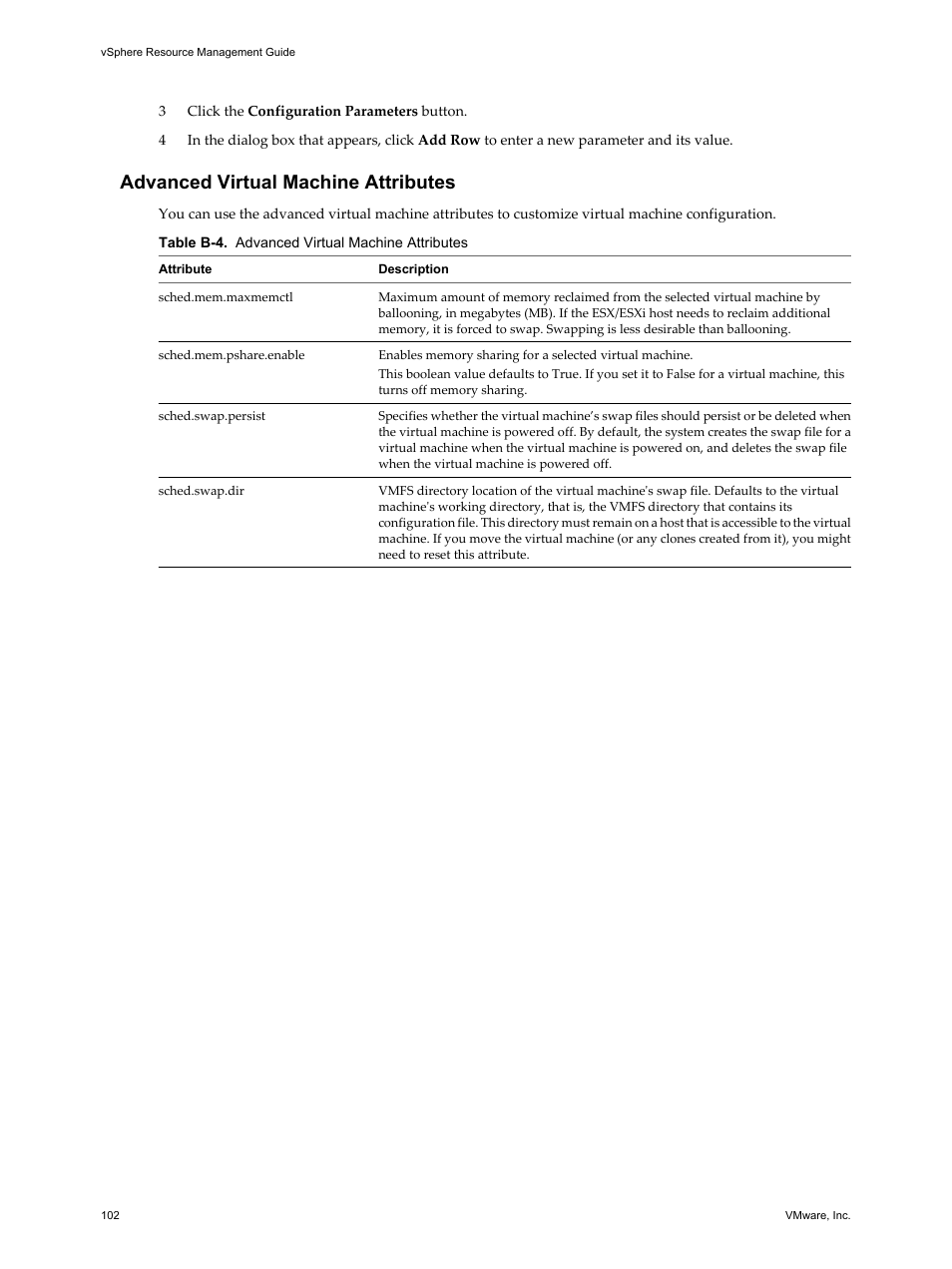 Advanced virtual machine attributes | VMware vSphere vCenter Server 4.0 User Manual | Page 102 / 106