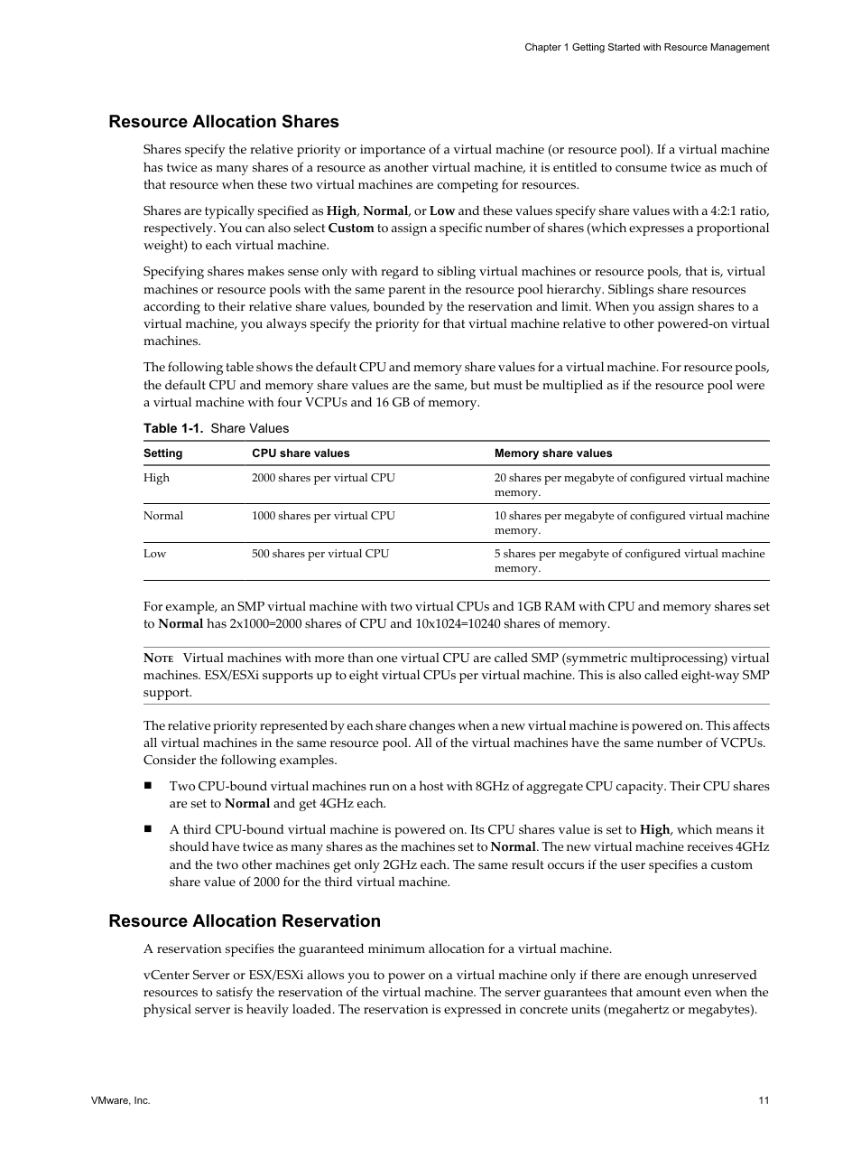 Resource allocation shares, Resource allocation reservation | VMware vSphere vCenter Server 4.0 User Manual | Page 11 / 106