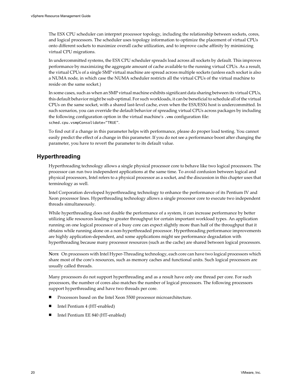 Hyperthreading | VMware vSphere vCenter Server 4.0 User Manual | Page 20 / 106